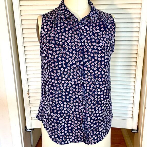 NWOT Elle Navy Blue with Stars Sleeveless Blouse. - Picture 1 of 13